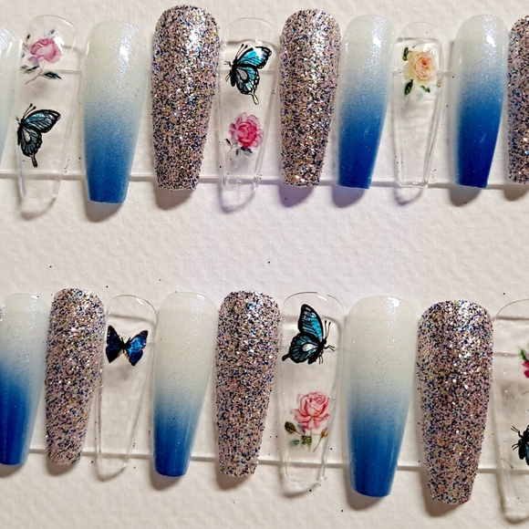 Press on nails  butterfly coffin shape ombre - Picture 3 of 3